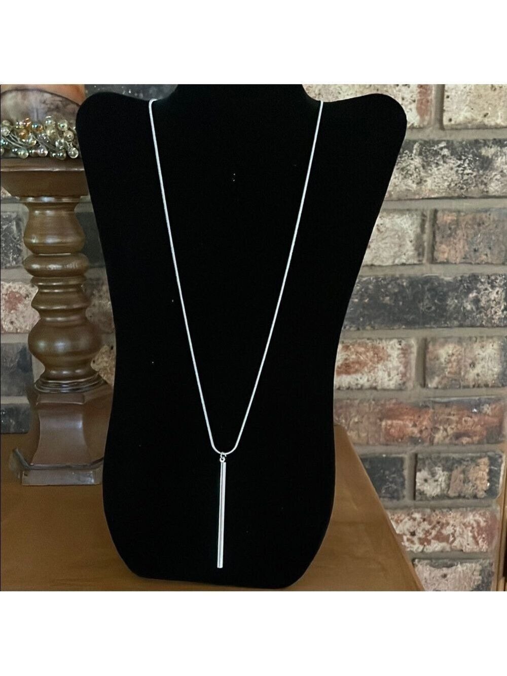 Adrienne Vittadini Silver Tone Tube Cylinder Bar Pendant Necklace